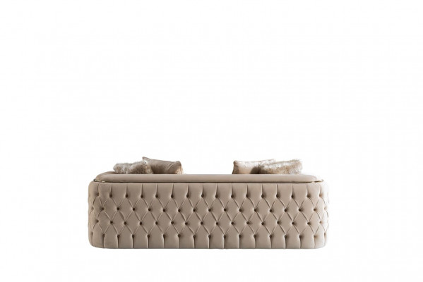 Sofa 3 Plaz Beige Miwwelen Wunnzëmmer Chesterfield Polster Stoff Luxus Nei