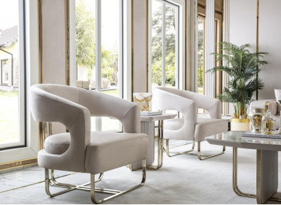 Wunnzëmmer Set Beige 2x Sesselen Wäiss Bäizëlltësch Elegante Miwwelen Neien