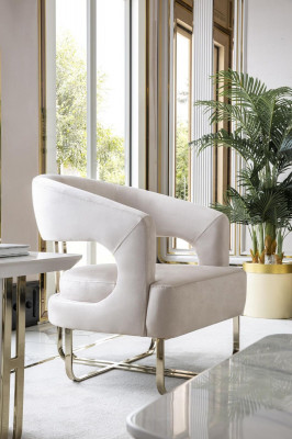 Wunnzëmmer Set Beige 2x Sesselen Wäiss Bäizëlltësch Elegante Miwwelen Neien