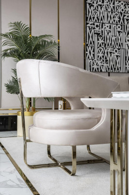 Wunnzëmmer Set Beige 2x Sesselen Wäiss Bäizëlltësch Elegante Miwwelen Neien
