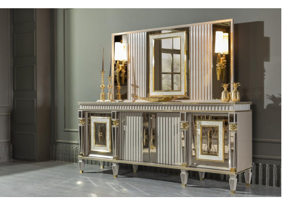 Iesszëmmer Set Wäiss Anrichte Spigel Elegantes Design Metall Luxus Nei 2tlg.