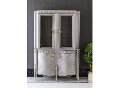 Vitrinn Griess Iesszëmmer Schaf Regal Design Elegante Miwwelen Metall Nei