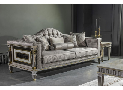 Sëlwer Gro Sofa Couch Drësëtzer Luxus Miwwel XXL Couche Grouss Sofaen 235cm