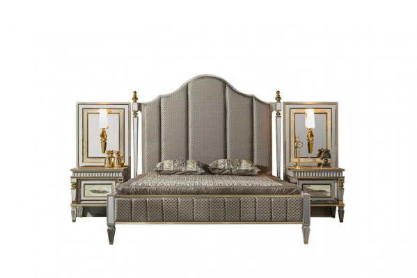 Bett Gro Metall Miwwelen Elegantes Design Schlofzëmmer Luxus Better Neit