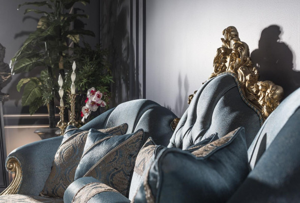 Sofa 3 Sëtzer Blo Polstersofa Wunnzëmmer Elegant Design Klassesch Luxus Nei