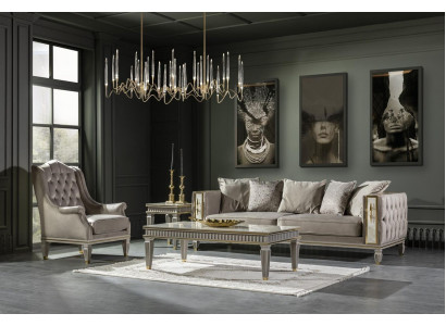 Wunnzëmmer Set Gri, Sofa Garnitur Modern Couchtisch Sëtz Beistelltisch 4tlg.