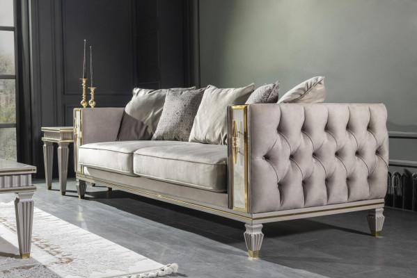 Wunnzëmmer Set Gri, Sofa Garnitur Modern Couchtisch Sëtz Beistelltisch 4tlg.