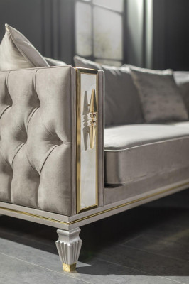 Wunnzëmmer Set Gri, Sofa Garnitur Modern Couchtisch Sëtz Beistelltisch 4tlg.
