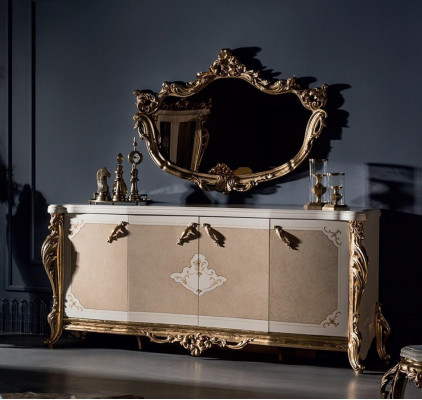 Iesszëmmer Set Beige Schafschréin Schoen Spigel Modern Luxus Design Elegantes 2 Deeler.
