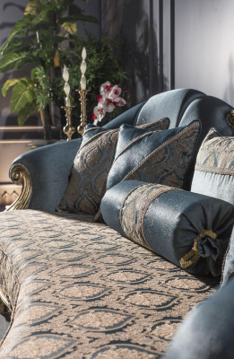 Wunnzëmmer Set Blo Sofa 3 Sëtzer Elegant 2x Säitentësch Design Neit 3 Stéck.