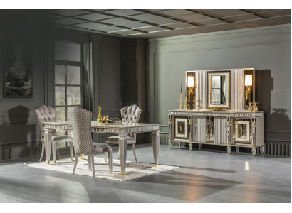 Iesszëmmer Set Gro 4x Still Iessdësch Anriicht Spigel Elegantes Design 7tlg.