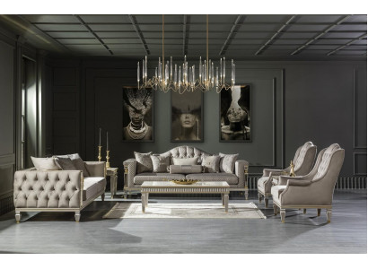 Wunnzëmmer Gro Sofagarnitur 2x Bäistelltëschel Luxus Sëtz Couchtëschel 7 Deeler