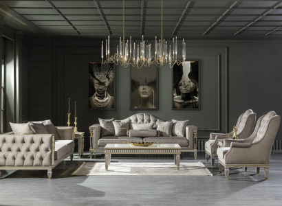 Wunnzëmmer Gro Sofagarnitur 2x Bäistelltëschel Luxus Sëtz Couchtëschel 7 Deeler