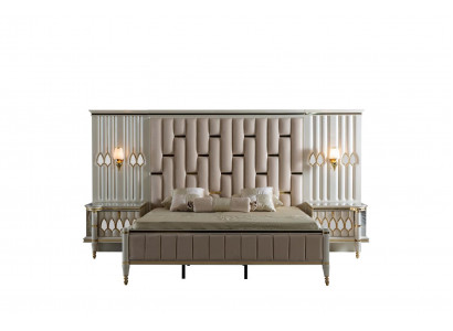 Luxus-Schlofkummer-Bett mat 2x Nuetsdësch-Konsole Design Better Polster 3tlg.