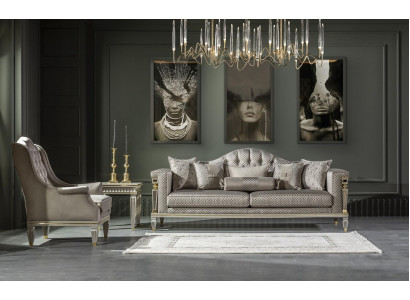Wunnzëmmer Set Gro Sofa-Garnitur Elegante Fotell Modern Bäizëll Dëscht Nei 3 Stécker.