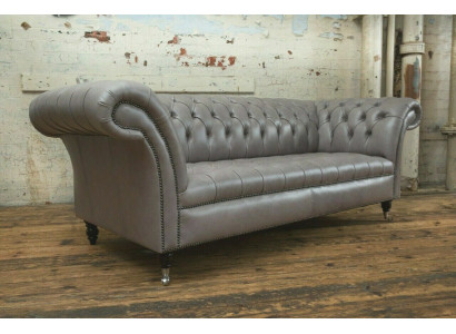 Groue Chesterfield Dräisëtzer Exklusiv Wunnzëmmer Couch