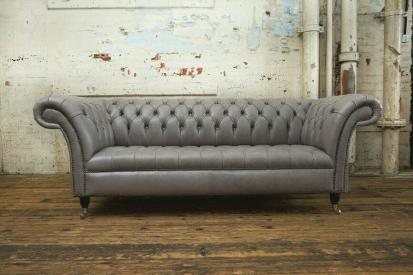 Groue Chesterfield Dräisëtzer Exklusiv Wunnzëmmer Couch