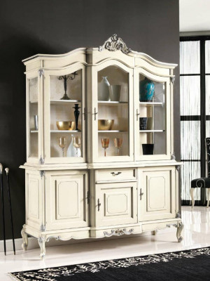 wéiss Vitrine Italienesch Luxus Miwwelen Vitrinen Anrichte Schaf Glas Schief