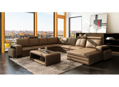 Designer Wunnlandschaft U-Form Schemel Dësch Canapé Ecksofa Polster