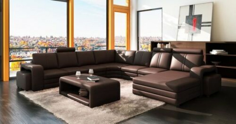 Designer Wunnlandschaft U-Form Schemel Dësch Canapé Ecksofa Polster