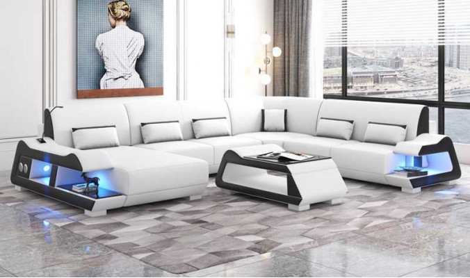 Grousst Sofa Wunnlandschaft XXL U Form Huesofa Liederesofa Wäiss Sofaen