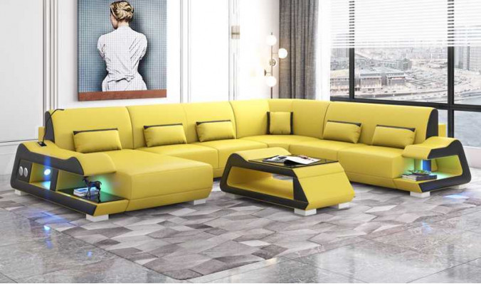 Grousst Sofa Wunnlandschaft XXL U Form Huesofa Liederesofa Wäiss Sofaen