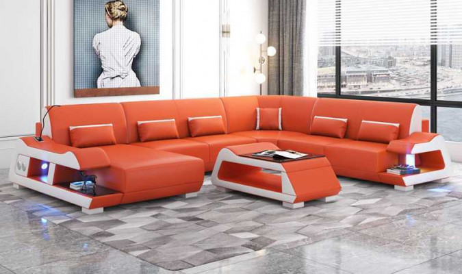 Grousst Sofa Wunnlandschaft XXL U Form Huesofa Liederesofa Wäiss Sofaen