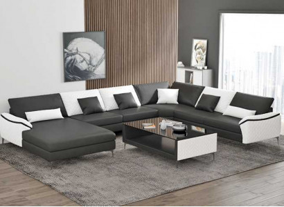 Wunnlandschaft Couches Liederdivan Eckdivan U-Form Schwaarz Sofa Grouss Nei