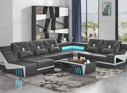 Wunnlandschaft Sofa U-Form Ecksofa Designersofa Schwaarz Eckgarnitur