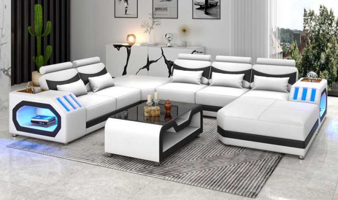 Wunnlandschaft Grousst Sofa XXL U Form Ecksofa Ledersofa Wäiss Sofas