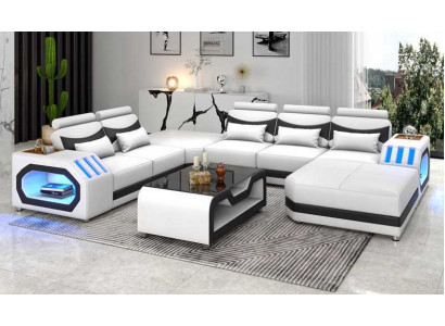 Wunnlandschaft Grousst Sofa XXL U Form Ecksofa Ledersofa Wäiss Sofas