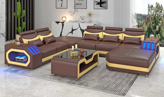 Wunnlandschaft Grousst Sofa XXL U Form Ecksofa Ledersofa Wäiss Sofas