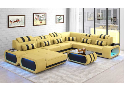 Modern XXL Sofa U-Form Grousst Ecksofa Liederzofa Schwaarz Kënschtlech Lieder