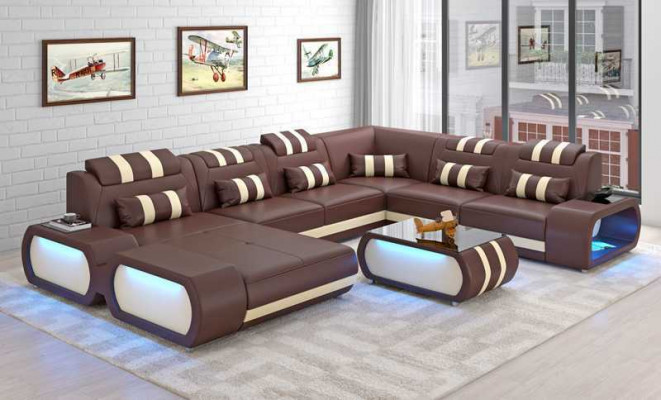 Modern XXL Sofa U-Form Grousst Ecksofa Liederzofa Schwaarz Kënschtlech Lieder
