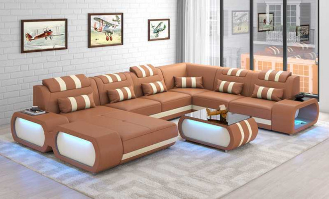 Modern XXL Sofa U-Form Grousst Ecksofa Liederzofa Schwaarz Kënschtlech Lieder