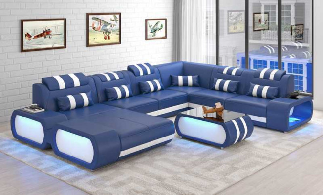 Modern XXL Sofa U-Form Grousst Ecksofa Liederzofa Schwaarz Kënschtlech Lieder