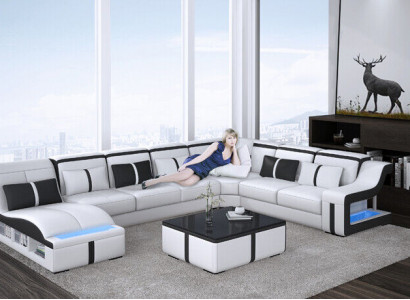 Design Ecksofa U-Form Beléiert Couch Lieder Textil Sofa Nei Wunnlandschaft LED