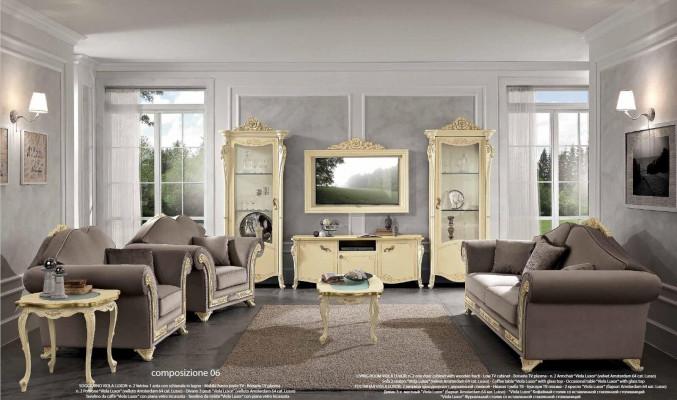 Wunnzëmmer Set Sofagarnitur Holz Wunnzëmmer Klassesch Design Italien Set 9 Stéck.