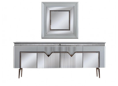 Designer Iesszëmmer Set Besteet aus 2 Stéck Sideboard Spigel Kommode Sëlwer