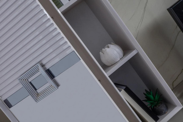 Modern Wohnwand Wohnzimmer Besteet aus 4 Deeler an Exklusiv Wäiss Wohnwänn.