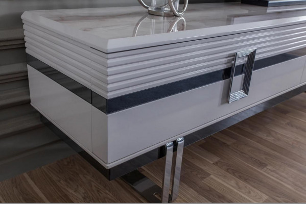 Modern Wohnwand Wohnzimmer Besteet aus 4 Deeler an Exklusiv Wäiss Wohnwänn.