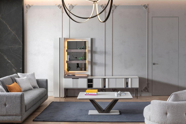 Exklusiv Wunnwand Wäiss Faarf Designer Miwwelen fir Wunnzëmmer LED beliicht