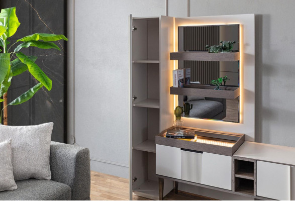 Exklusiv Wunnwand Wäiss Faarf Designer Miwwelen fir Wunnzëmmer LED beliicht