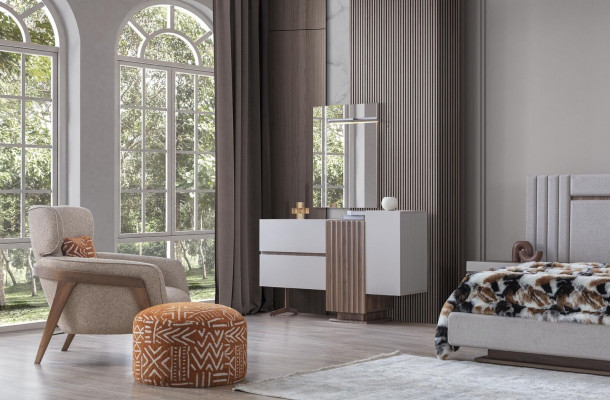Schlofkummer Set Luxus Komplett Bett +2x Nuetsdëscher 3tlg. Modernt Set Nei