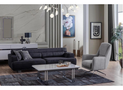 Sofa-Set 3 Sëtzer an Fauteuil Designer Miwwelen Wunzimmer Couch Miwwelen