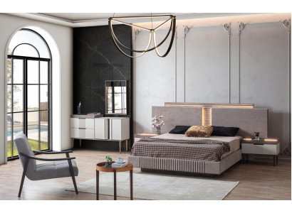 Design-Schlofkummer 5 Deeler. Schlofkummer Set Bett Nuetsdësch Buedeméiglechkeet Dësch.