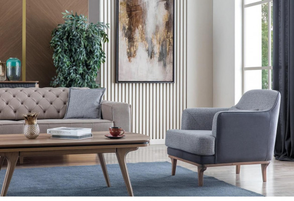 Luxus Modern Wunnzëmmer Set 4tlg. 4 Seitzer Fauteuil Dësch Miwwel Nei