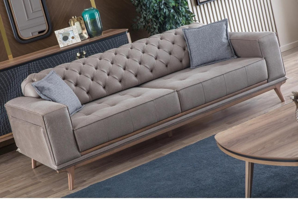 Luxus Modern Wunnzëmmer Set 4tlg. 4 Seitzer Fauteuil Dësch Miwwel Nei