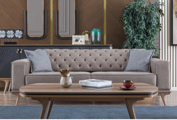 Luxus Modern Wunnzëmmer Set 4tlg. 4 Seitzer Fauteuil Dësch Miwwel Nei