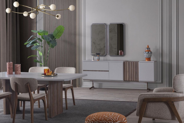 Iesszëmmer Set Iessgarnitur Grupp Dësch Still 8-tlg. Modern Miwwelen Iessgrupp